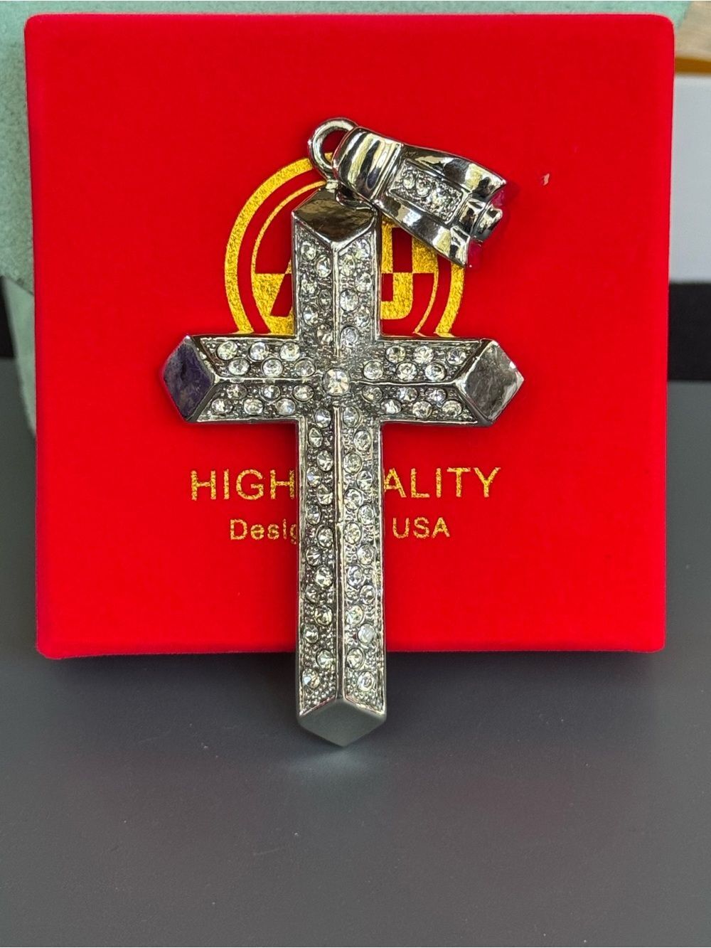 Men's Iced Out VVS CZ Cross Pendant – Stainless Steel Rhodium Plated Bling